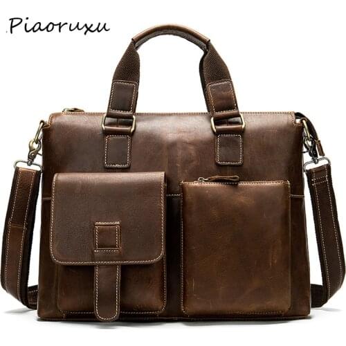 Mens Cow Leather Briefcase Mens Genuine Leather Handbags Crossbody Bags High Quality Luxury Business Messenger Bags Laptop