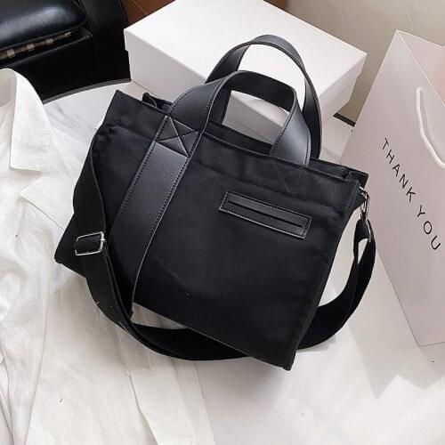 Casual Canvas Tote Shopper Bags for Women 2021 Large Capacity Cloth Womens Handbag Crossbody Bag Pu Splicing Commuter Briefcase