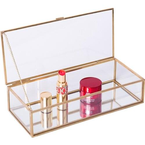 Clear Glass Jewelry Box Makeup Cosmetic Organizer Watch Display Stand Bathroom Storage box Earrings Jewelry Storage Accessories