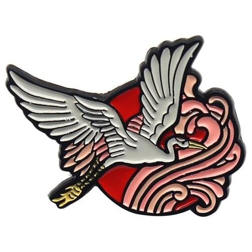 Retro Fairy Crane Launches Wings Soaring Sun Cloud Creative Enamest Brooch Fashion Simple Bird Metal Pin Jewelry Children Gift