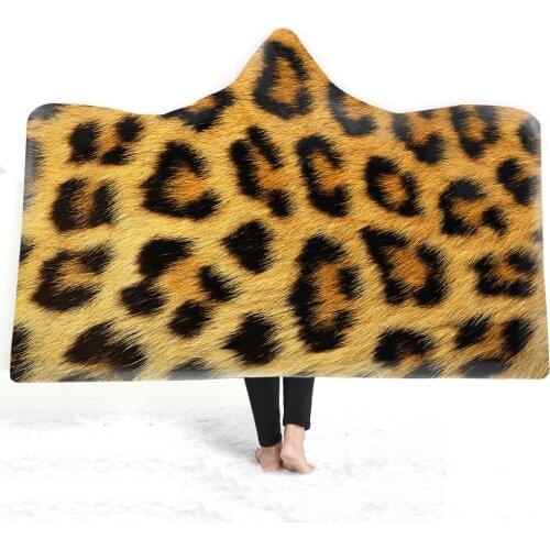 Leopard Tiger Zebra Stripes 3D Plush Hooded Blanket Warm Wearable Soft Fleece Throw Blankets for Girls Women Lady