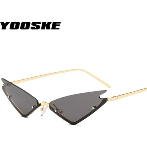 YOOSKE Cat Eye Rimless Sunglasses Women Men Vinage Triangle Sun Glasses Luxury Brand Designer Red Black Mirror Eyewear UV400