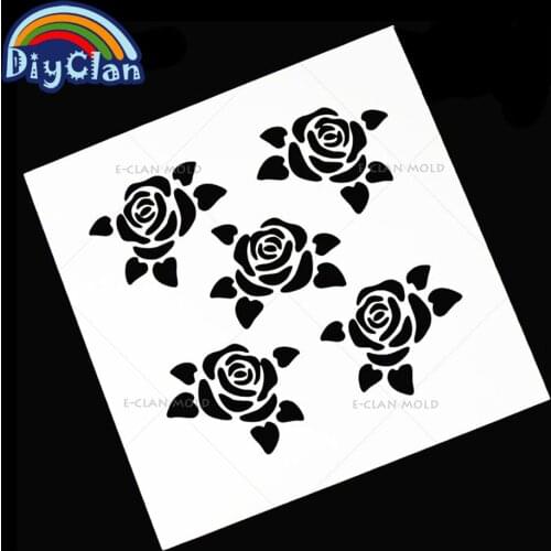 13x13cm Flowers pattern Cake Decorating stencil plastic coffee cookie Cupcake Stencil face painting stencil Baking Tools P0046
