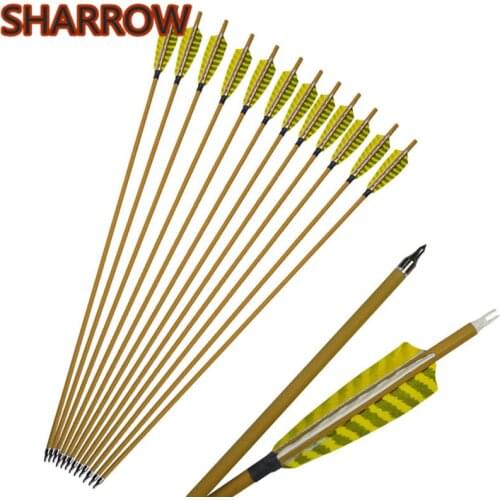 6/12Pcs 30" Carbon Arrows SP450 Wooden Skin Shaft 4" Feather Replaceable Broadheads Camping Hunting Shooting Archery Accessories
