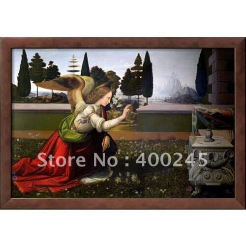 High quality Angel Gabriel from the Annunciation 1472 75 (Detail) by Leonardo da vinci Portrait oil painting 100%handmade