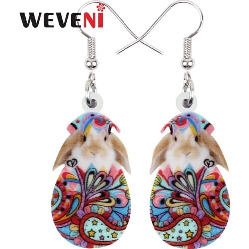 Weveni Acrylic Easter Grey Hare Rabbit Bunny Earrings Floral Animal Long Dangle Drop Jewelry For Women Girl Festival Decorations