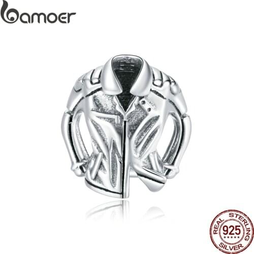 Bamoer Authentic Original 925 Sterling Silver Biker Jacket Charm Beads for Women Bracelet & Bangle DIY Jewelry Making BSC385