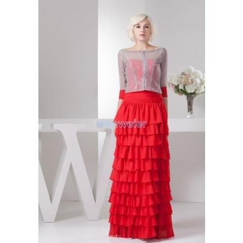 Free shipping 2016 new design hot high neck long sleeve brides maid dress with jacket red chiffon Mother of the Bride Dresses