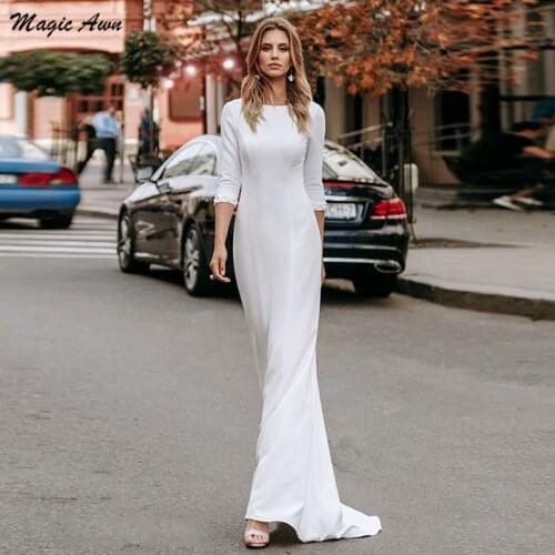 Magic Awn Modest Beach Wedding Dresses With Sleeves Pearls Beaded Boho Simple Boho Mariage Gowns Customized Vestido De Novia