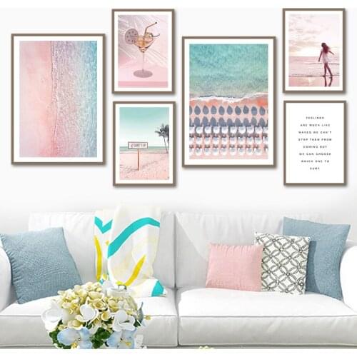 Umbrella Beach Woman Sign Coconut Tree Wall Art Canvas Painting Nordic Posters And Prints Wall Pictures For Living Room Decor