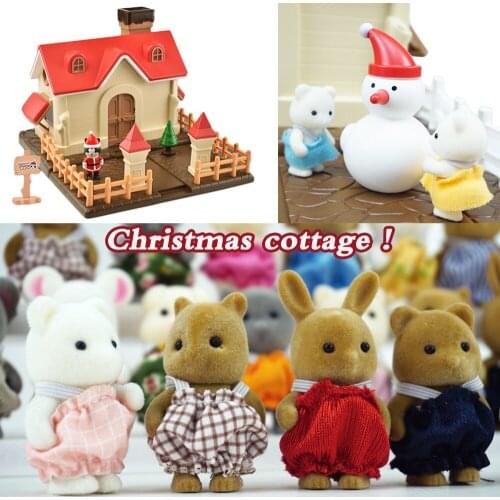 1/12 Forest Christmas Cottage Toys For Girls Simulation Dollhouse Miniature Animal Figurines Reindeer Family Diy Kids Xmas Gifts