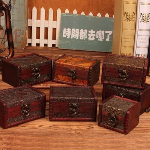 12cm Retro Wooden Treasure Box Vintage Mini Jewel Storage Old Box Creative Ancient Props