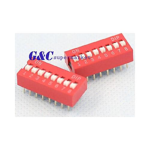 20PCS Red 2.54mm Pitch 8-Bit 8 Positions Ways Slide Type DIP Switch