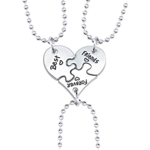 3 Pieces/set Fashion Best Friend Forever Heart-shaped Pendant Ladies Charm Alloy Necklace Friendship Jewelry Gift Wholesale