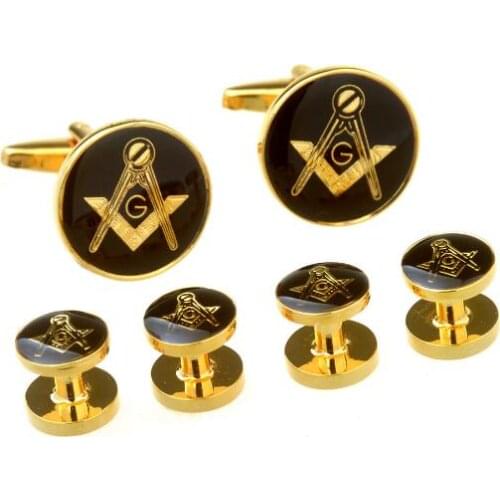 5sets/lot Classic Gold Freemason Tuxedo Cufflinks Collar Studs Set 6pcs Set Masonic Free Mason Cuff Links Stud Set Men Jewelry