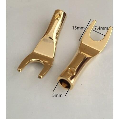 50pcs/lot Good Quality Spade Banana Plug Connector Golden Plated Screws-Type Solderless Fork Speaker Banana Plug Adapter