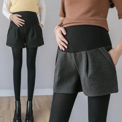 921# Autumn Winter Woolen Maternity Shorts Wide Leg Loose Elastic Waist Belly Bootcuts Clothes for Pregnant Women Pregnancy Hot
