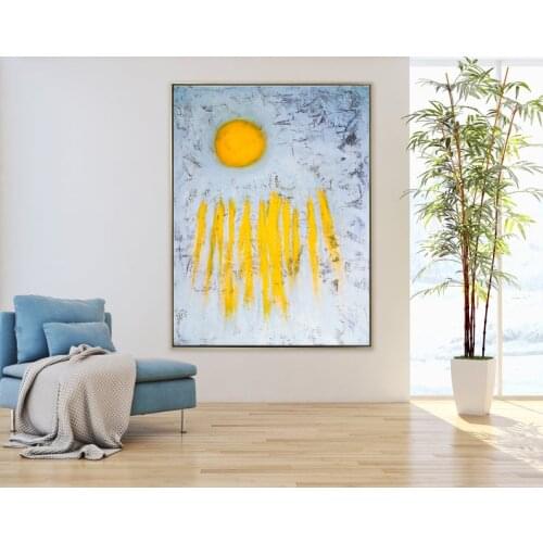 Abstract Painting Original Large Acrylic Canvas Wall Art Yellow Minimal Expressionism Modern Painting Wall Art On Canvas Sole