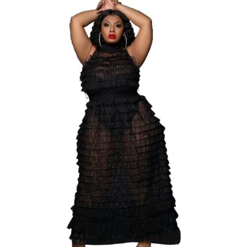 African Dresses For Women See Through Black Africa Clothes Dress Dashiki Ladies Clothing Ankara Plus Size Africa Women Dress