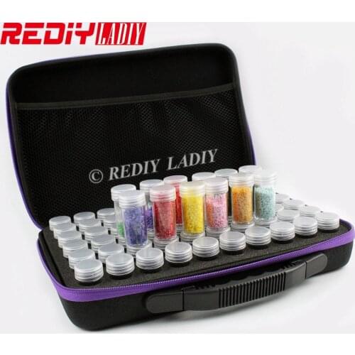 Diamond Painting Cross Stitch Tool Beads Container Storage Box Diamond Embroidery Hand Bag with 60 Bottles Zipper EVA Shockproof