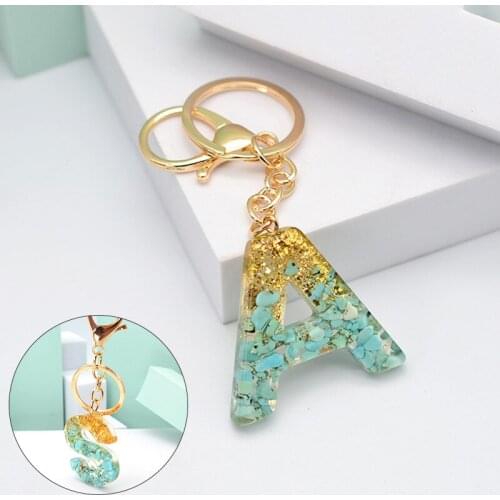 English Letter Pendant Keychains Decorative Resin Key Chains Acrylic Glitter Keyring Holder Hanging Ornaments For Women Bag Key