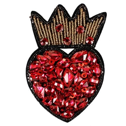 Handmade Rhinestone Crown Heart Brooch Badges Beaded Patches Sew on Crystal Diamond Applique for Bags Clothes Shoes Dec 10pieces