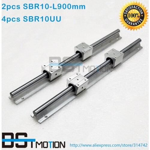 BSTMOTION Linear Shaft Round Support Rail 2pcs SBR10 -L 900mm with 4pcs SBR10UU Linear Motion Block Bearing