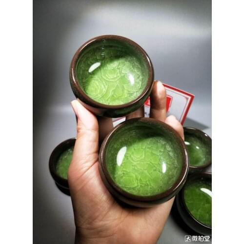 Jianzhan Ice Crack Handcrafted Matcha Tea Bowl Green Chinese Porcelain