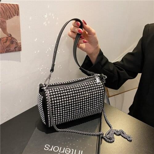 Diamonds Designer women Shoulder bags small PU Leather barrel shaped Handbags 2021 Luxury Chain Female Crossbody Bag tote purse