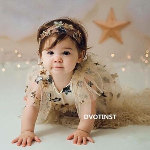 Dvotinst Newborn Photography Props for Baby Girl Lace Blingbling Outfits Dress Headband Fotografia Accessories Studio Photo Prop