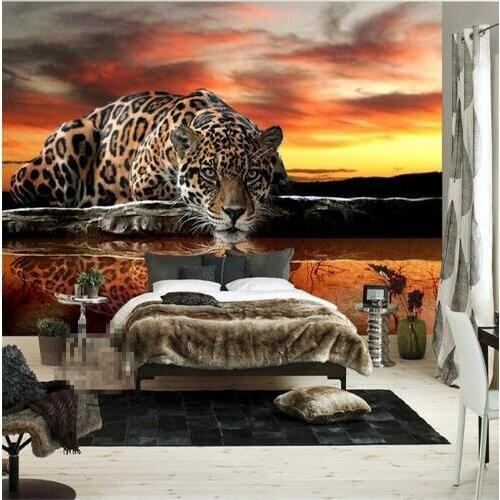 Custom Photo Wallpaper Leopard Mural Large Wall Covering Living Room papel mural para pared Wallpapers Mural Wall Paper Animal