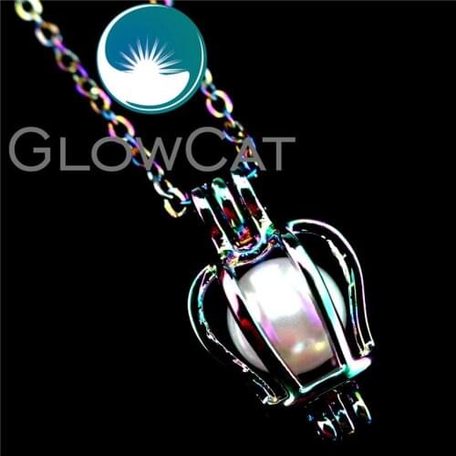 GLOWCAT R-C216 Multicolor Crown Beads Cage Pendant Perfume Diffuser Aromatherapy Pearl Cage Locket Necklace