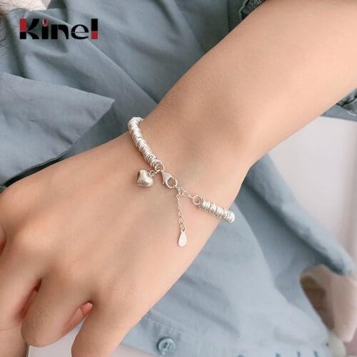 Kinel Creativity Korean Fashion Heart Bracelet for Women 925 Sterling Silver Chain Bracelet Anti Allergy Jewelry