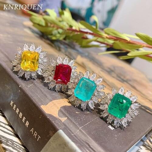 Vintage 925 Sterling Silver 10*12mm Paraiba Tourmaline Emerald Ruby Topaz Rings for Women Party Wedding Band Fine Jewelry Gift