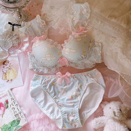 Japanese girl lovely lace underwear rabbit dogs big ears cinnamon thickening with rims bra set bra and panty set sujetador