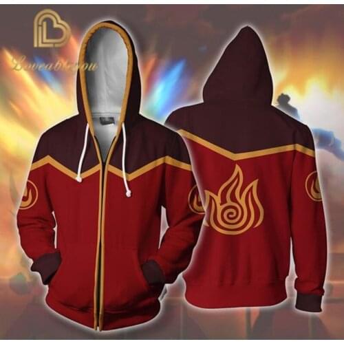 Last Airbender Costumes Flame Cosplay 3D Hoodies Men Women Streetwear Sweatshirts Zipper Hooded Jacket Clothing