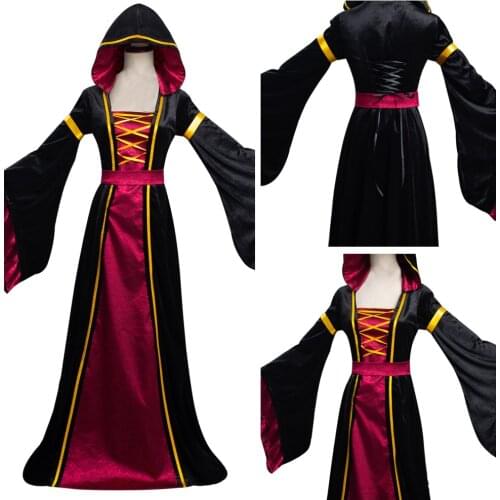 Vampire Witch Cosplay Costume Medieval Elegant Hooded Long Dress Suit For Party Performance