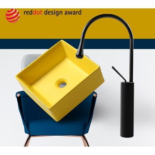 Miou Creative Toilet Art Washbasin Home Ceramic Bathroom Sinks Single Bowl Matte Yellow Square Above Counter Basin