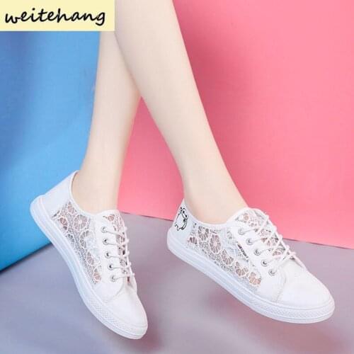 Summer New Women Shoes Casual Cutouts Lace Sneakers Breathable Flat Shoes Vulcanized Shoes All-match Lace-up Running Women Shoes