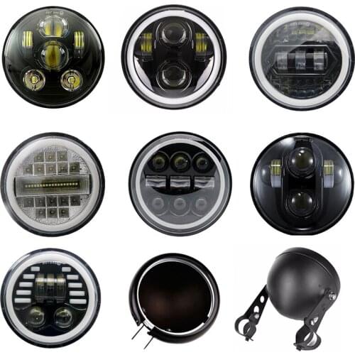 5-3/4" Round Headlamp With White/ Amber Halo Ring For Dyna Sportster XL 1200 883 5.75 Inch Projector LED Moto Headlight