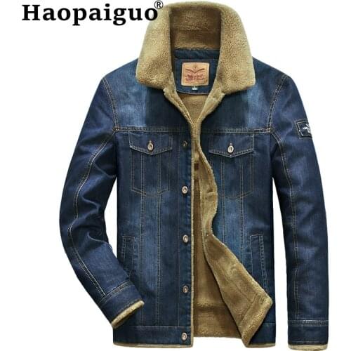 M-4XL Big Size Denim Jackets Men Male Cashmere Collar Thick Warm Jeans Outwear Coat Singer Button Roupas Masculinas Outwear