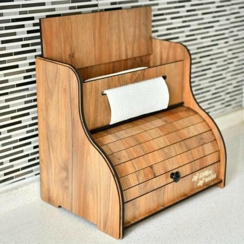 Multipurpose Retro Wooden Kitchen Organizer Bread Onion Fruit Food Storage Box Design With Decorative Paper Towel Wood Lux Rack