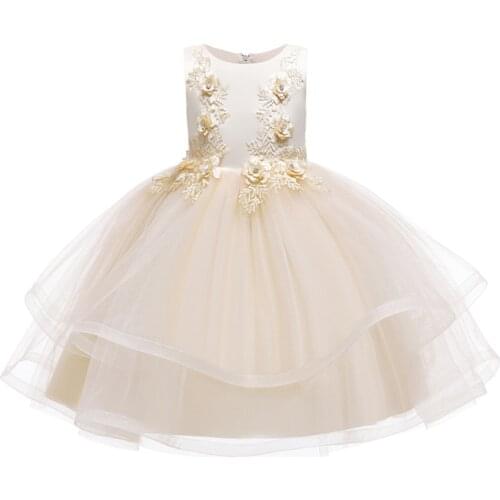 New flower girl birthday party party mesh sleeveless dress girl graduation party first Eucharist party show embroidery dress