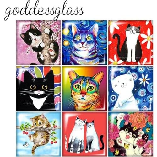 New Cute Cat Love Pet cats Square 10pcs mixed 12mm/20mm/25mm/30mm photo glass cabochon flat back Making findings