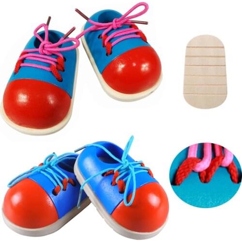 Wooden Toys Lacing Shoes For Children Montessori Learning Educational Toys Games Popular Toy Tie Shoelaces Toy Toddler Creative