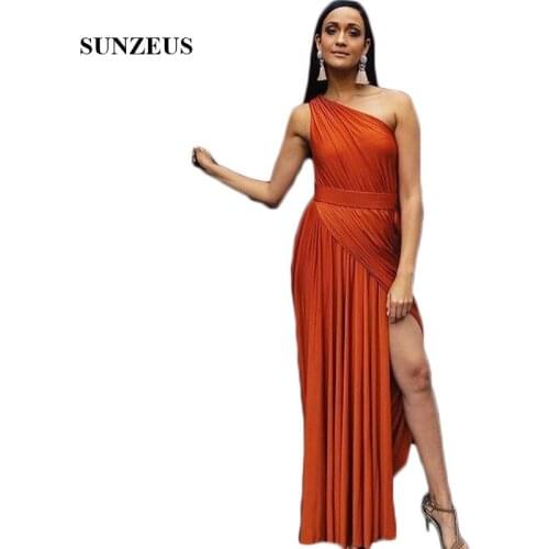 One Shoulder Spandex A-Line Bridesmaid Dresses Long Pleats Top High Leg Slit Wedding Party Dresses Women Prom Gowns SBD55
