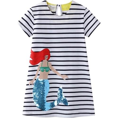 Jumping Meters 2020 Animals Girls Dresses Summer Children Cotton Dress Stripe Animals Tunic School Baby Girls Dresses