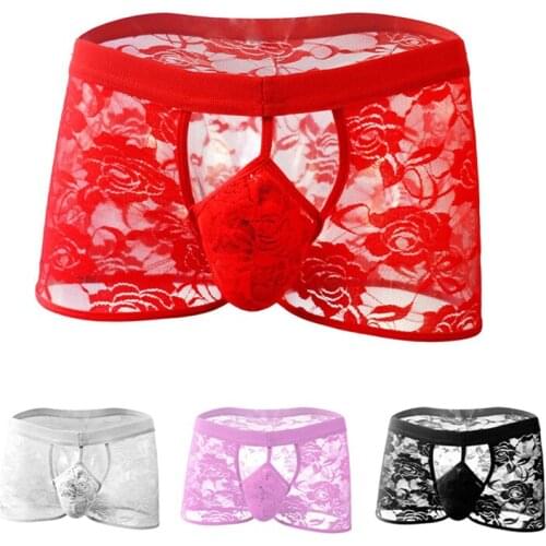 Mens sexy underwear sexy transparent temptation lace open file four-legged alternative role swap performance abnormal