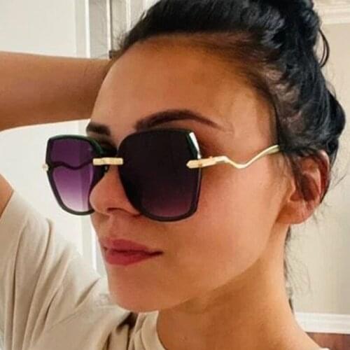 Curved Metal Frame Oversized Sunglasses For Women Men Brand Designer Square Glasses Driver Black Fashion Sun Glasses