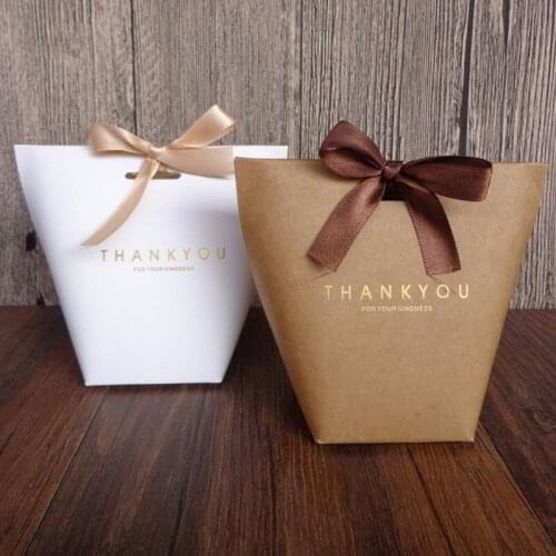 Thank You Merci Gift Wrap Bag Wedding Birthday Party Favours Handmade Item Bag Candy Jewelry Necktie Foldable Box LX8332